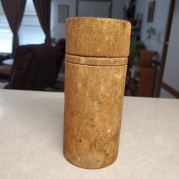 Wooden Round Cylinder Box With Lid Vintage Storage Box 4.5 In - Picture 3 of 12